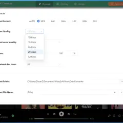 Ustawienia konwertera muzyki: format MP3, jakość 256kbps, idealne do pobierania k-pop utworów.