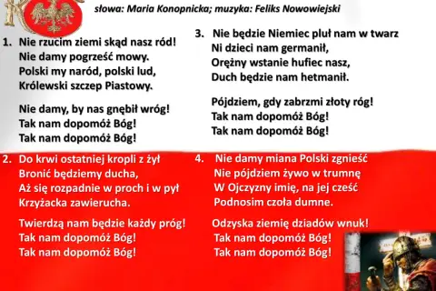 Tekst pieśni patriotycznej "Rota" Marii Konopnickiej. Utwory te niosą ducha walki o wolność.