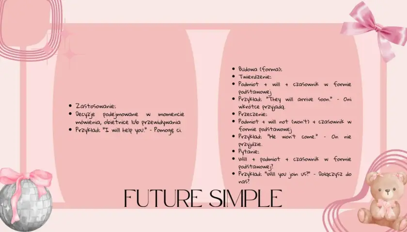 Notatki o Future Simple: budowa, zastosowanie i przykłady. To simply the best tłumaczenie zasad gramatyki angielskiej.