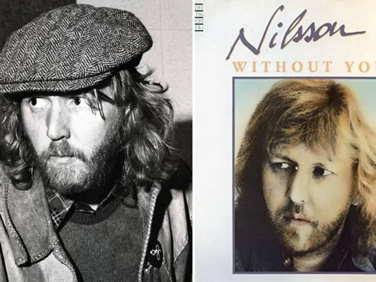 Harry Nilsson w czapce i na okładce albumu "Without You".